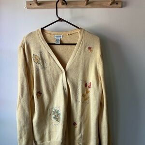 Coldwater Creek Light Yellow Cardigan with Floral Embroidery